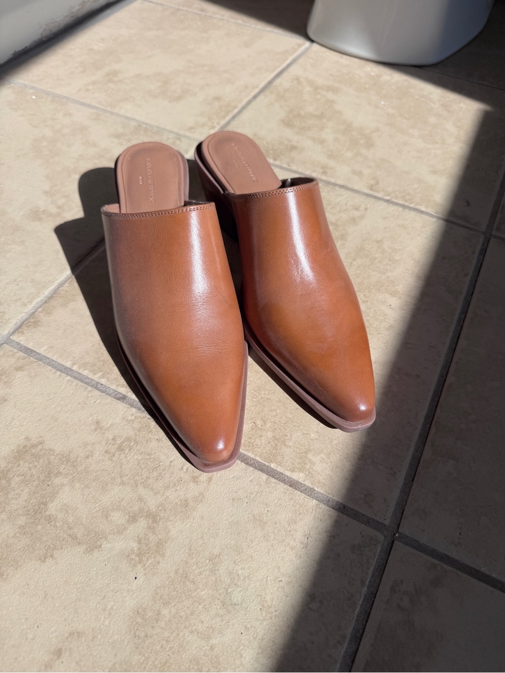Womens Brown Leather Slip-On Mules